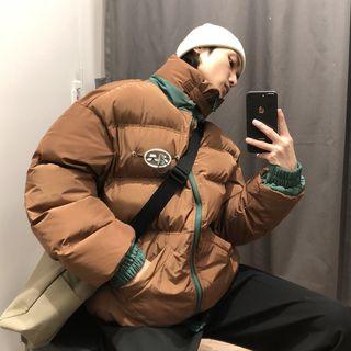 Color Block Stand Collar Padded Jacket