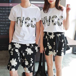 Couple Matching Set: Lettering Short Sleeve T-shirt + Shorts / Skirt