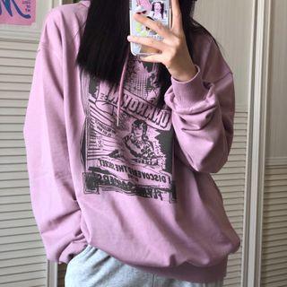 Long-sleeve Printed Hoodie / Plain Sweatpants