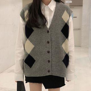 Button-up Argyle Sweater Vest