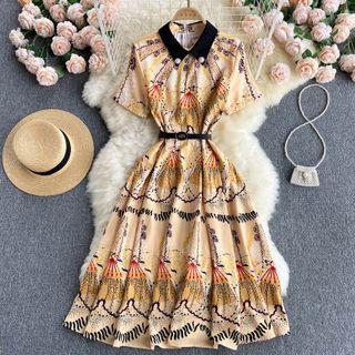 Color Block Collar Print Dress
