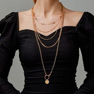 Beaded Layered Necklace 01 - Dz-386 - Gold - One Size