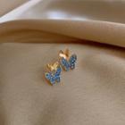 Butterfly Stud Earring 1 Pair - Blue Butterfly - Gold - One Size