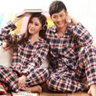 Couple Matching Loungewear Set: Long-sleeve Plaid Shirt + Pants