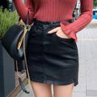 Zip-front Dip-back Coated Mini Skirt
