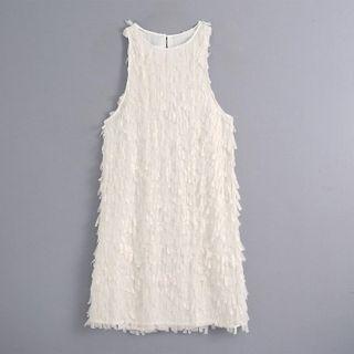 Sleeveless Fringed Trim Smock Dress