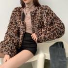 Leopard Print Fleece Zip-up Jacket