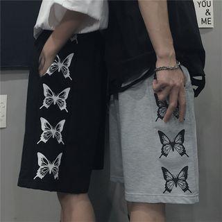 Butterfly Patterned Straight-cut Shorts