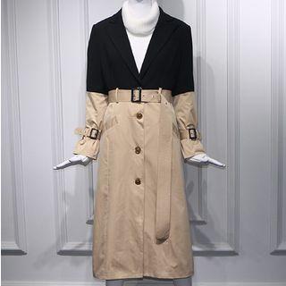 Color Block Button Long Jacket