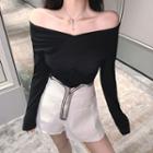Long-sleeve Wrapped T-shirt Black - One Size