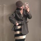 Tie-waist Blazer / Striped Midi Knit Skirt