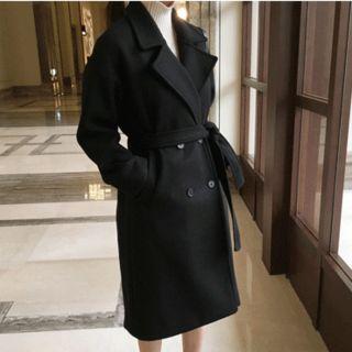 Drop-shoulder Wool Blend Coat With Sash