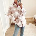 Long-sleeve Plaid Tie-waist Shirt Jacket