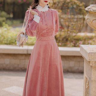 Long-sleeve Velvet Maxi Qipao Dress