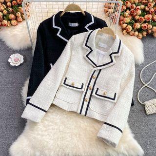Contrast Trim Lapel Tweed Crop Jacket