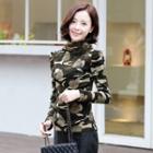 Long-sleeve Mock-neck Patterned Top