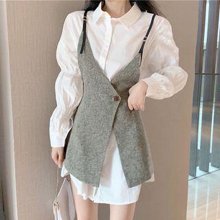 Sleeveless Plain Vest / Long-sleeve Plain Shirt Dress
