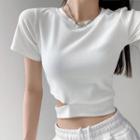 Cutout-waist Plain Crop T-shirt