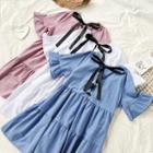 Ribbon Lace-up Flared-sleeve Dress