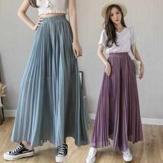 Band-waist Accordion Pleated Chiffon Culottes