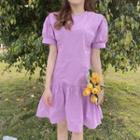 Balloon-sleeve A-line Dress Purple - One Size