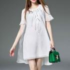 Short-sleeve Beaded Paneled Dress