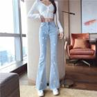 Flower-accentwide-leg Bell-bottom Jeans