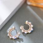 Rhinestone Faux Pearl Earring 1 Pair - 925 Silver Needle - Rose Gold - One Size