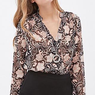 Floral V-neck Chiffon Blouse