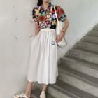 Short-sleeve Floral Shirt / Midi A-line Skirt