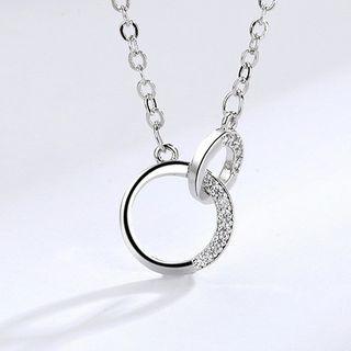 Rhinestone Interlocking Alloy Hoop Pendant Necklace 1 Set - With Chain - Silver - One Size