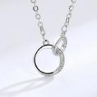 Rhinestone Interlocking Alloy Hoop Pendant Necklace 1 Set - With Chain - Silver - One Size