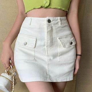 High-waist Double-pocket Plain Skorts