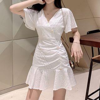 Short-sleeve Eyelet Lace Frill Trim Mini Dress
