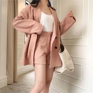 Set: Double-breasted Blazer + Cuffed Hem Shorts