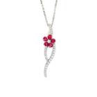 18k White Gold Dangling Pendant With Ruby & Diamonds One Size