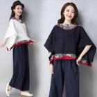 Patterned 3/4-sleeve T-shirt