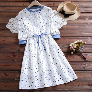 Star Elbow-sleeve A-line Dress
