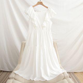 Lace Trim Ruffled Sleeveless Dress