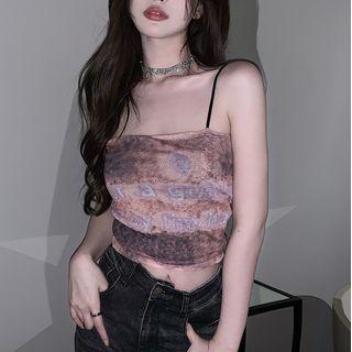 Tie-dye Cropped Camisole Top Brown - One Size