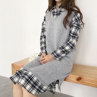 Knitted V-neck Pinafore Dress