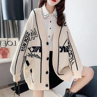 Lettering Jacquard V-neck Cardigan