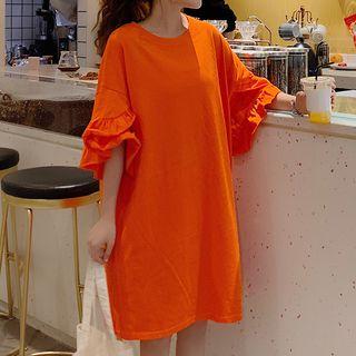 Ruffle Elbow-sleeve T-shirt Dress