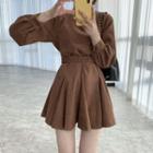 Long-sleeve Elastic Waist Mini A-line Dress