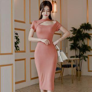 Shoulder Cut Out Short-sleeve Midi Sheath Dress