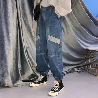 Color Block Drawstring Loose-fit Jeans