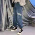 Color Block Drawstring Loose-fit Jeans