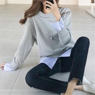 Stripe-layered Loose-fit Sweatshirt