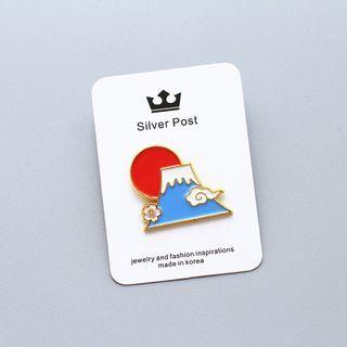 Mt Fuji Alloy Brooch Blue & Red - One Size