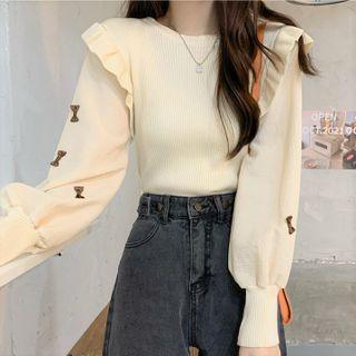 Mock Two-piece Bow Detail Ruffle Sweater